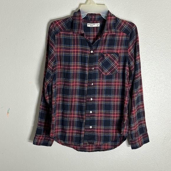 Abercrombie Kids Plaid Blue/Red Button Down Flannel Shirt Long sleeve size 13/14 - Picture 1 of 8